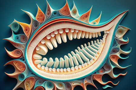 Oral health and dental examination creativity. Abstract tooth dentist clinic, stomatology medicine concept. Dental. Oral health and dentistry hygiene. Dentist. high quality 3d illustrationの素材