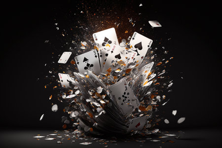 Texas poker Hold'em cards and chips. Poker online, player's smartphone at the poker table, poker room. Poker game, online casino, card games. Modern design, magazine style.の素材