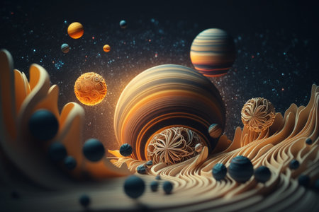 abstract paper quilling space, spacetime and constellations, stars and planets. Creative and beautiful patterns of celestial bodies. Sun, moon, earthの素材