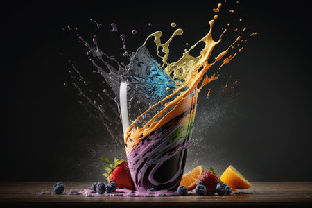 proper nutrition, smoothie freshes splash, Blended fruit smoothies ecological food, healthy lifestyle. Bright mixed colors. glasses and blenders.の素材