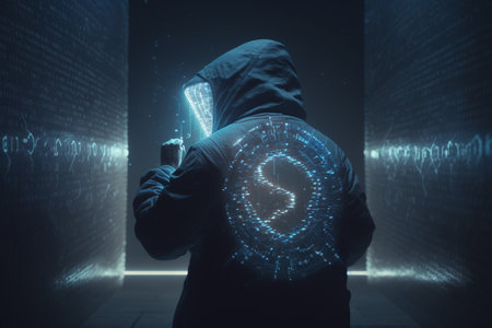 cybersecurity vulnerability hacker, coding,malware concept.Hooded computer hacker . digital world technology. Digital crime by an anonymous hacker. high quality 3d illustrationの素材
