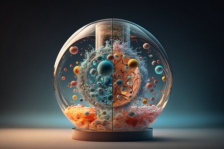 cell science background. Medical microscopic molecular conception. Biology research dna nucleus cells pattern. .Generative AIの素材