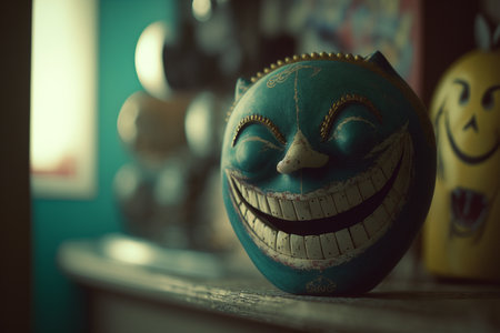 April fools day. April 1st. Fools. Mask of laughter and smiles. Joy and jokes. Clowns and artists. Raffles and fun. Funny greeting card, advertisement, flyer, flyer, article. colorful design.の素材