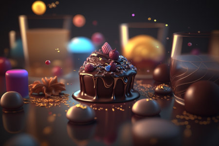 A set of sweets. candies pastries, cake, sweets, desserts. Festive, creative. Delicious. A collection of delicious, high-calorie foods. assorted chocolates colorful lollipops.の素材