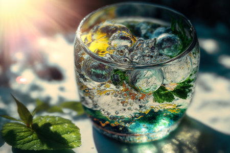 Elements and precautions against sunstroke. Help in hot weather, taking care of your health in the summer, in bright sun, in the heat, and in poor well-being. Water cooling refreshments global warmingの素材