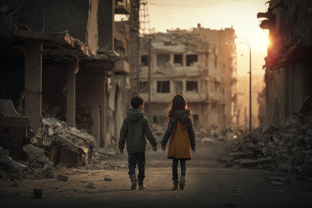 the horrors of war. The day that changed everything. Nothing will ever be the same. Destruction, death, loneliness, loss. combat gear in a battle field, symbolizing the horrors of war.の素材