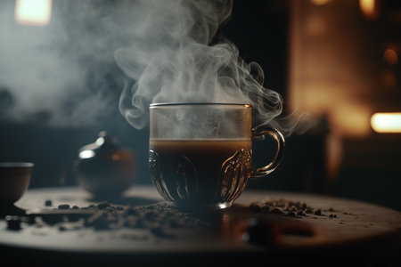 Delicious hot and playful organic cup of coffee with quality and fresh beans with excellent serving and creative design and decor. high quality 3d illustrationの素材