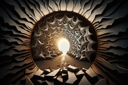 light at the end of the tunnel, religion, mortality, stairway to heaven. death. The salvation of the soul, the encounter with the gathering, the end of the road. Castile. high quality 3d illustrationの素材