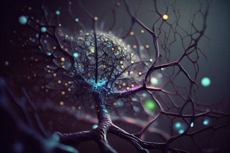 Brain structure Neuroscience. Neural network Human nervous system. Neurology, connections, development of thought and reflection, brain and mind, cells molecular, transmitting signalsの素材