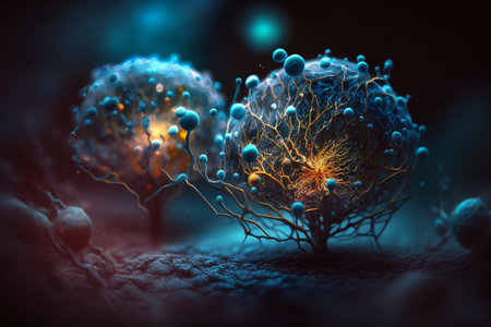 Brain structure Neuroscience. Neural network Human nervous system. Neurology, connections, development of thought and reflection, brain and mind, cells molecular, transmitting signalsの素材