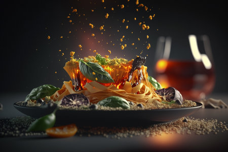 A classic and traditional decoration of Italian food cuisine. Pasta, flour tortillas, parmesan and cheeses. Creative and great authentic servers. high quality 3d illustrationの素材