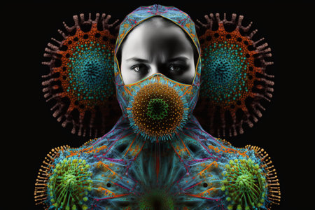 viral strain infections, protection and precautions against disease. Coronavirus respiratory influenza as a dangerous strain of influenza in the event of a pandemic. microscopic virus.の素材