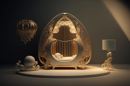 Cozy and modern beautiful room for little kids and teenagers living. Children's room, modern design, creative layout, toys and study attributes. Cribs, bright window. child, baby. interior.の素材