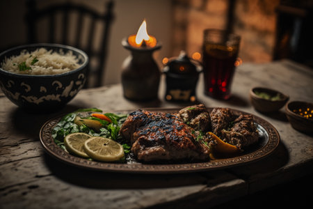 Turkish food. Exquisite and unique tasty dishes, cozy decoration, exquisite serving. Cuisine.の素材