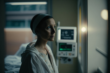 oncology. cancer cells. Chemotherapy. Portrait patient feels optimistic, supports sick people, volunteers. Faith in the future. Fighting to win. treatment and recovery. .の素材