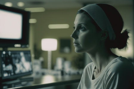 oncology. cancer cells. Chemotherapy. Portrait patient feels optimistic, supports sick people, volunteers. Faith in the future. Fighting to win. treatment and recovery. .の素材