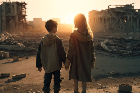 the horrors of war. The day that changed everything. Nothing will ever be the same. Destruction, death, loneliness, loss. combat gear in a battle field, symbolizing the horrors of war.の素材