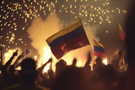 Colombian festival, masks, authentic local outfits, big boots, bright colors, slashed faces. carnival. High quality 3d illustration. Generative AIの素材