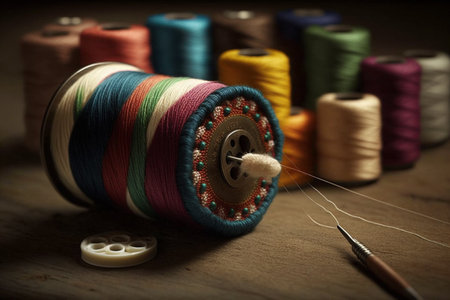 Tailor or dressmaker work and fashion designer atelier sketch items. sewing machine or seamstress pattern cut and dress fitting dummy mannequin with thread, needle or thimble and iron.の素材