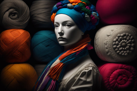 Tailor or dressmaker work and fashion designer atelier sketch items. sewing machine or seamstress pattern cut and dress fitting dummy mannequin with thread, needle or thimble and iron.の素材