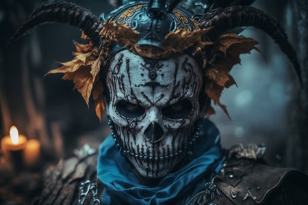 Autumn traditional holiday of All Saints Day on October 31. Halloween pumpkin with candlelight . The day of ghosts, skeletons, skulls, the rising of the dead, the soul.の素材