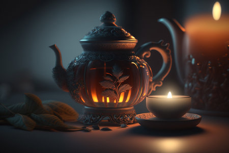 A deliciously hot and playful cup of organic tea made from quality and fresh leaves with great serving and creative design and decor. .High quality 3d illustrationの素材