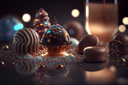 A set of sweets. candies pastries, cake, sweets, desserts. Festive, creative. Delicious. A collection of delicious, high-calorie foods. assorted chocolates colorful lollipops.の素材