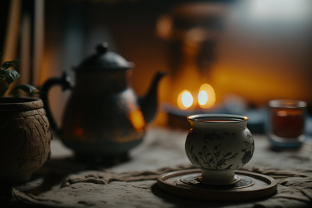 A deliciously hot and playful cup of organic tea made from quality and fresh leaves with great serving and creative design and decor. .High quality 3d illustrationの素材