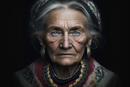 Culture of Ukraine, authenticity, uniqueness, independence and endurance. Local things, clothes, terrain. Yellow Ukrainian symbols, villages. High quality Generative AI.の素材