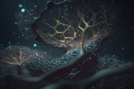 Brain structure Neuroscience. Neural network Human nervous system. Neurology, connections, development of thought and reflection, brain and mind, cells molecular, transmitting signalsの素材