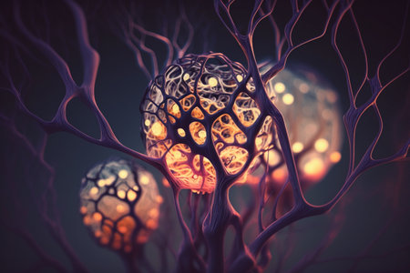 Brain structure Neuroscience. Neural network Human nervous system. Neurology, connections, development of thought and reflection, brain and mind, cells molecular, transmitting signalsの素材