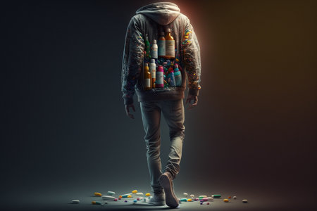 The big social problem and disease of catching a buzz. Stop, no drugs. Dependence and addiction. Addictive substances, alcohol, cigarettes and drugs. health cocaine heroin cannabis and pills.の素材