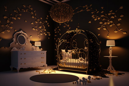 Cozy and modern beautiful room for little kids and teenagers living. Children's room, modern design, creative layout, toys and study attributes. Cribs, bright window. child, baby. interior.の素材