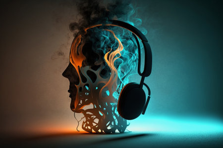 The concept of an eternal theme about the eternity of music. Musical instruments, good mood, ascended aspiration, action, treble clef, sheet music. high quality 3d illustrationの素材