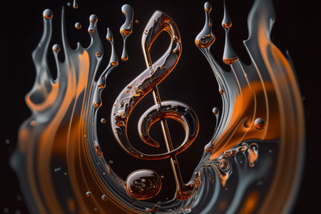 The concept of an eternal theme about the eternity of music. Musical instruments, good mood, ascended aspiration, action, treble clef, sheet music. high quality 3d illustrationの素材