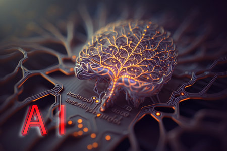 Artificial intelligence new technology. Science futuristic Abstract human brain. AI technology CPU central processor unit chipset .Big data .Machine learning and cyber mind domination .Generative AIの素材