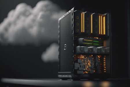linking computer to cloud with server, connection Online, cloud storage, contact, computing, Devices connected to storage in the data center , tablet, phone home devices with online.の素材
