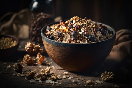 Healthy Homemade Muesli Breakfast Cereal. granola bars.Proper nutrition food set for a healthy lifestyle. healthy eating. Fruit vegetables pure water. organic. Diet. Calorie food. beautiful bodyの素材
