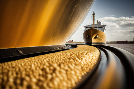 Grain deal, cultivation and processing of grain crops, export of wheat. Poor countries, avoiding hunger, transporting and shipping food, tons of wheat by tanker. .の素材