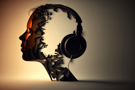 The concept of an eternal theme about the eternity of music. Musical instruments, good mood, ascended aspiration, action, treble clef, sheet music. high quality 3d illustrationの素材