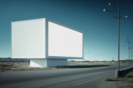 billboards and advertising signs at modern buildings in capital city, future, urbanist, science fiction, advertising banners mocap fantasy Blank marketing display board in modern city.の素材