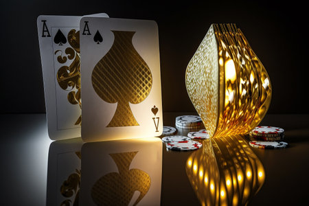 golden poker. Texas club poker, online casinos, playing cards, nightlife. Vegas Gambling industry, Casino market, virtual poker, chips, tokens dices tournament luxury deluxe.の素材