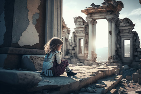 destitute and who lost everything in the war, home, family, residence, immovable property, pray. Destruction of happiness, pain and loneliness, the dust of aggression and war. The end death.の素材