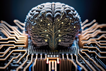 Artificial intelligence new technology. Science futuristic Abstract human brain. AI technology CPU central processor unit chipset .Big data .Machine learning and cyber mind domination .Generative AIの素材