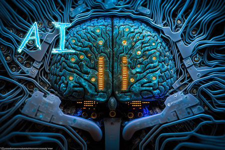 Artificial intelligence new technology. Science futuristic Abstract human brain. AI technology CPU central processor unit chipset .Big data .Machine learning and cyber mind domination .Generative AIの素材