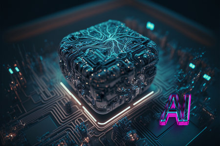 Artificial intelligence new technology. Science futuristic Abstract human brain. AI technology CPU central processor unit chipset .Big data .Machine learning and cyber mind domination .Generative AIの素材