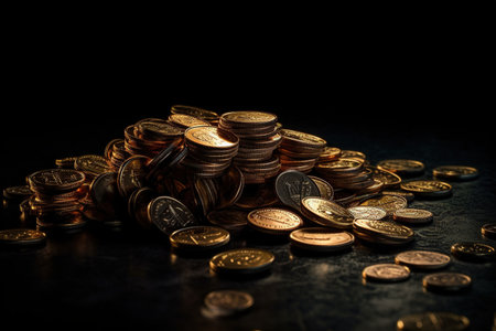 Background for business ideas and design. Chart for financial investment concept, gold coins, money, currency, investments, wealth, Successful investments, finances and economicsの素材