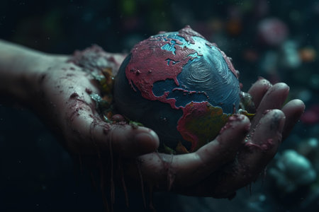 World Environment Day. conservation of nature. Responsibility for the development of the planet, pollution, salvation is in our human hands. Ecology, earth day, globe, natureの素材