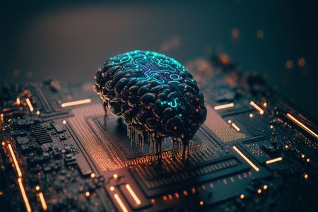 Artificial intelligence new technology. Science futuristic Abstract human brain. AI technology CPU central processor unit chipset .Big data .Machine learning and cyber mind domination .Generative AIの素材