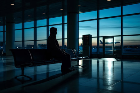 Waiting to board the plane. Terminal. airport. Air station transportation of passengers, flight, airplane. aircraft performing international transportation, departure lounge areaの素材